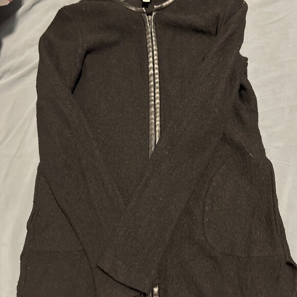 Boiled Wool Coat With Faux Leather Trim - Picture 5 of 11